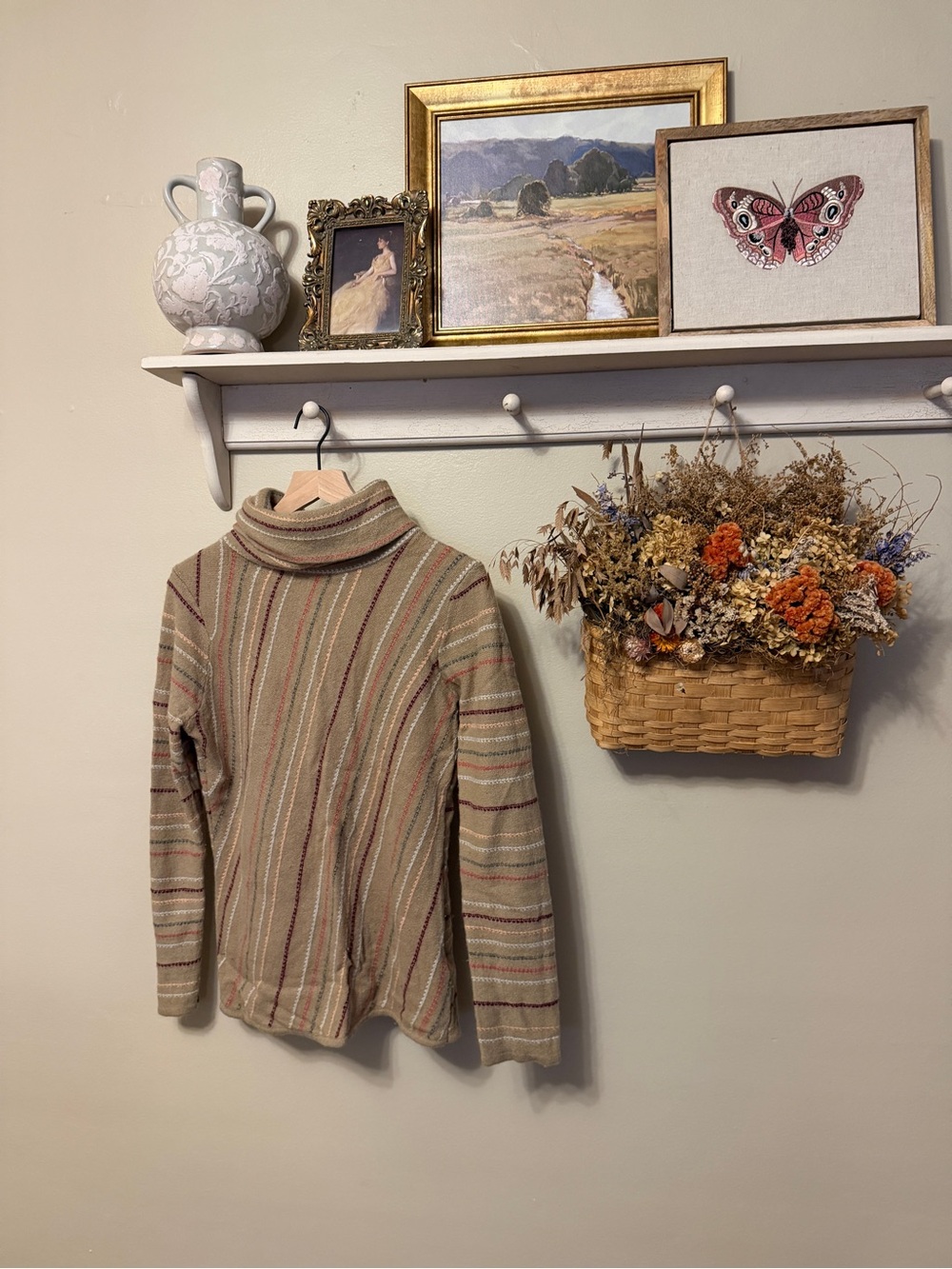 Topshop Beige Striped Cowl Neck Sweater